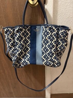 kate spade navy and cream floral canvas tote